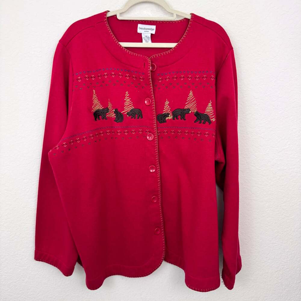 Brekenridge Womens Vintage Cardigan Sweatshirt Size 3X Cabin Lodge Bears Embroid